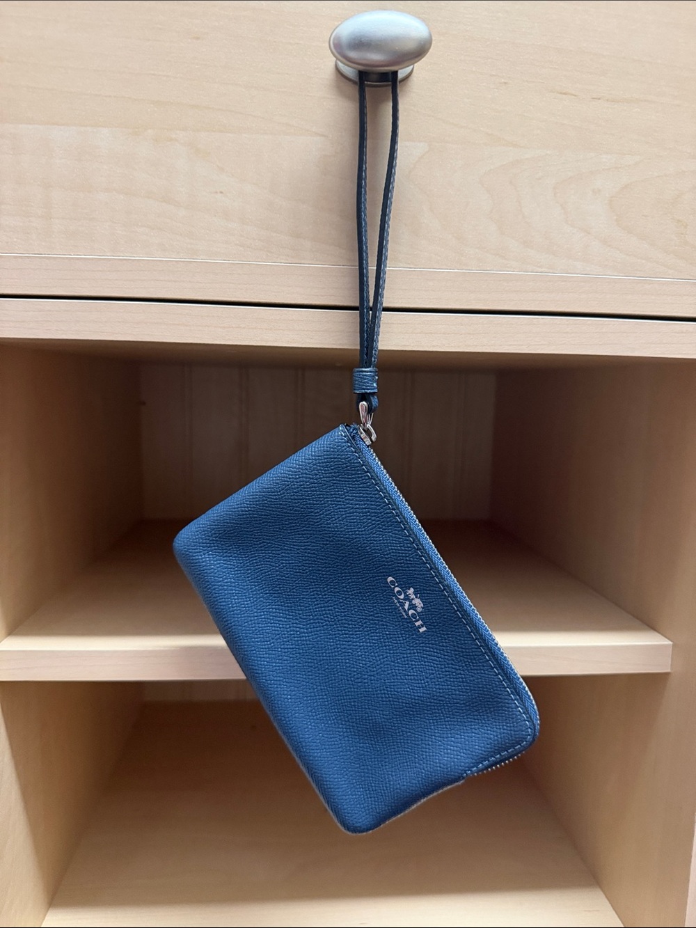 Coach Navy Blue Pebbled Leather Wristlet